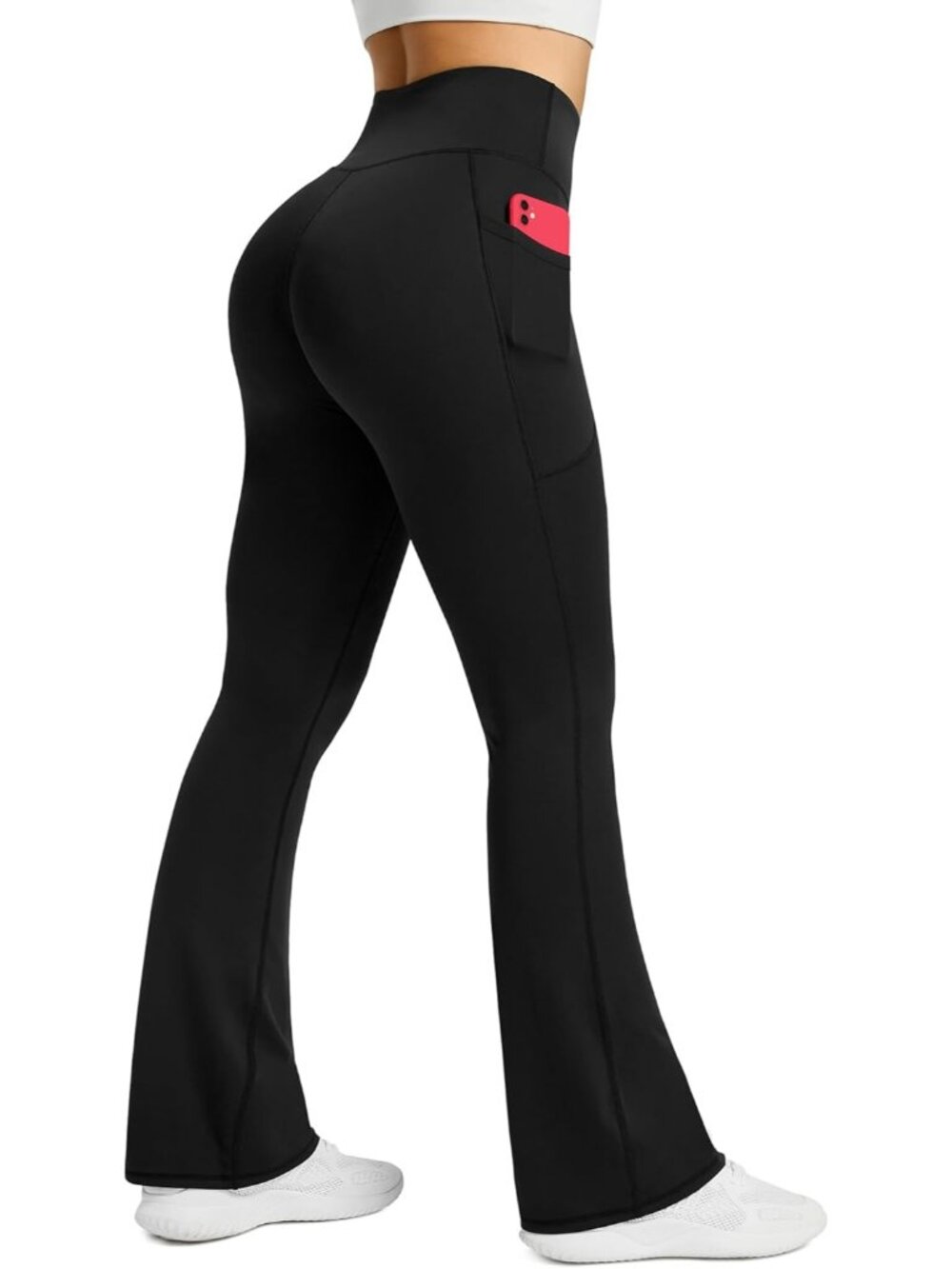 Women's Black High Waisted Bell Bottom Bootcut Pull On Flared Yoga Pants